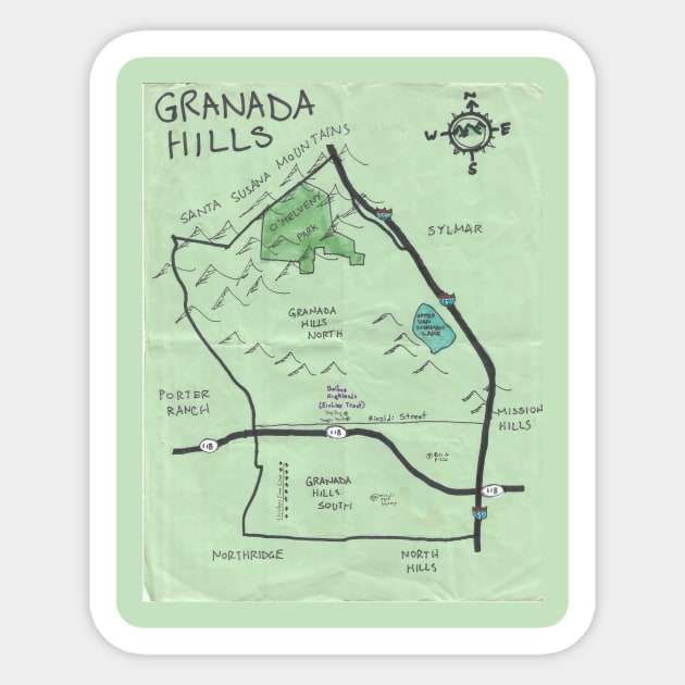 Granada Hills Sticker by PendersleighAndSonsCartography